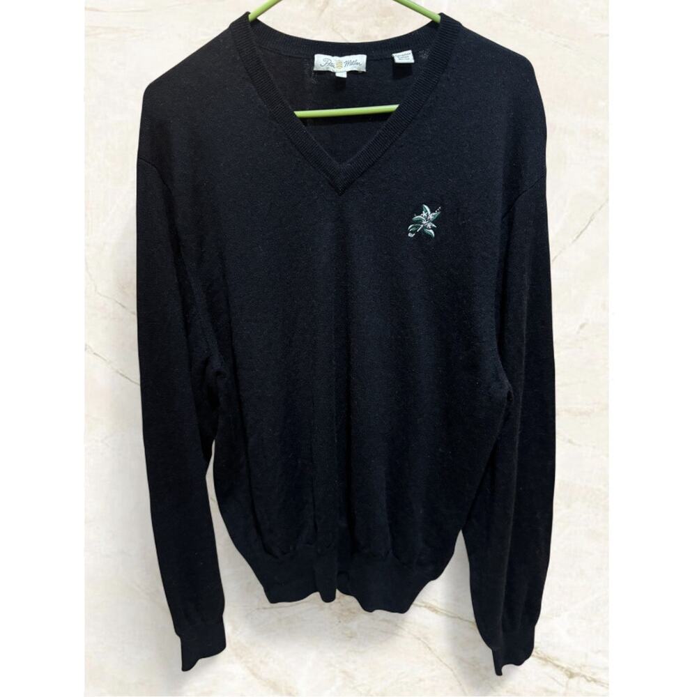 Peter Millar Men's Golf 100% Black Merino Wool Old Money Sweater XL Palm Tree